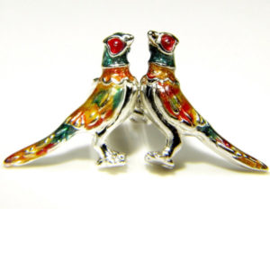 Hand painted Pheasant silver cufflinks(red)