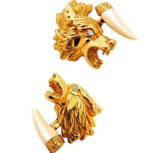 Howling & Growling Wolves Cufflinks – 18k Gold/Bronze